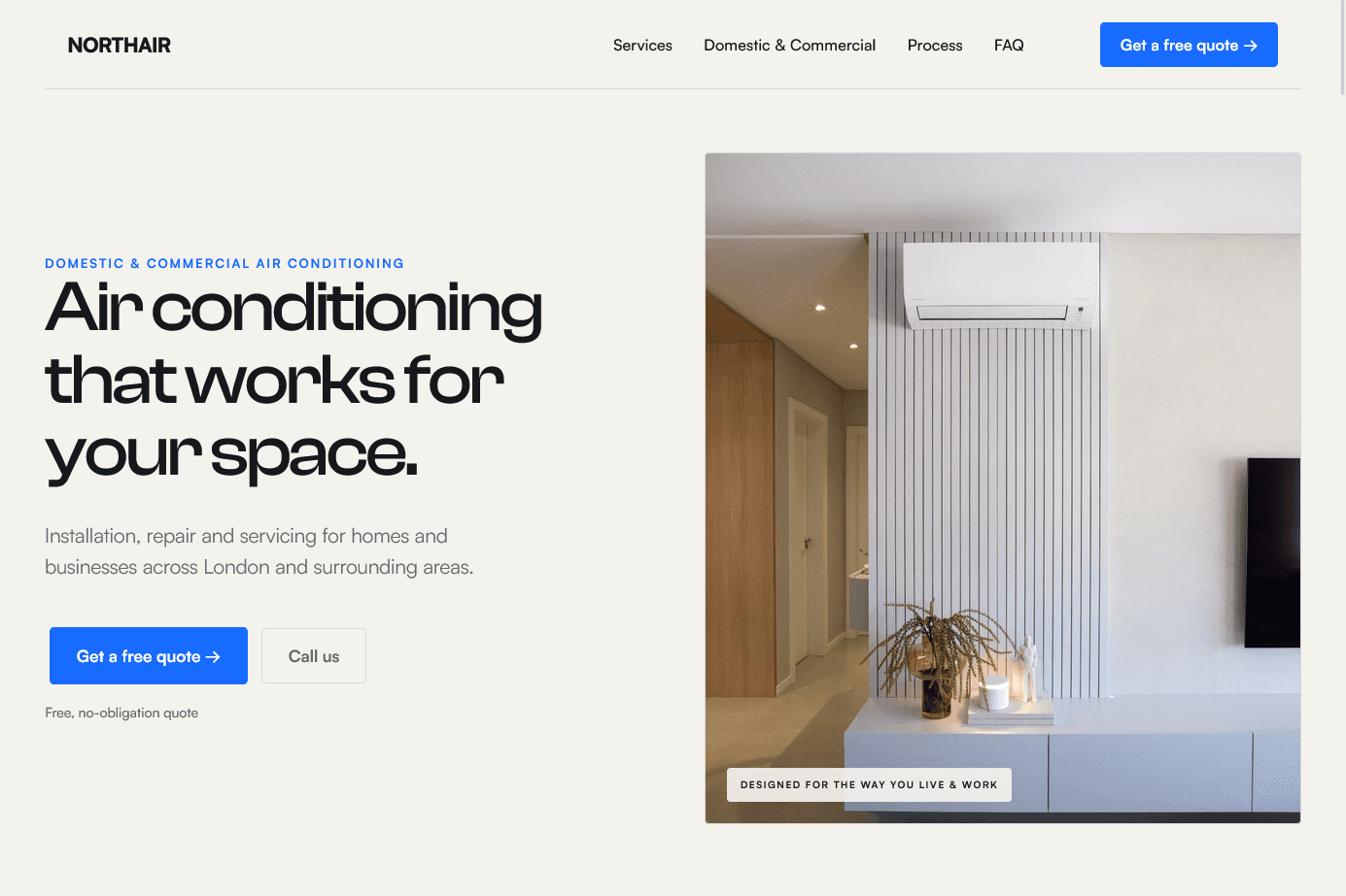 Preview of the NORTHAIR air conditioning landing page