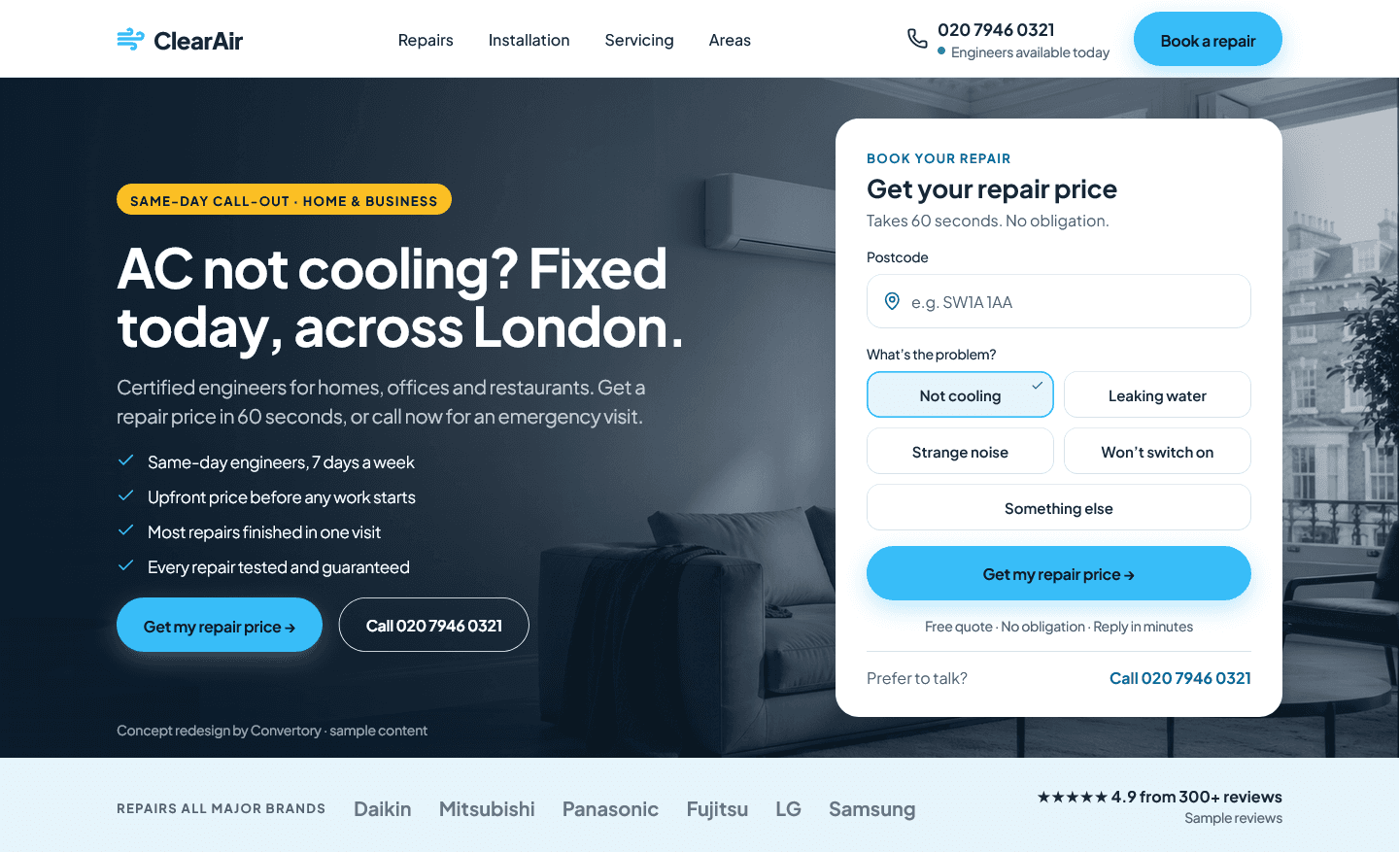 Convertory’s redesign of the same page with an instant quote form